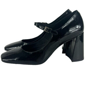 Jeffrey Campbell Bourdin Heels Womens Size 9.5 Black Crinkle Patent Mary Jane